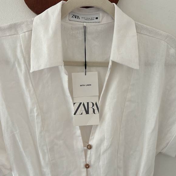 Zara brand new dress with tags. Xs. White linen. - Picture 2 of 6